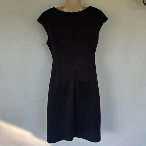 Connected Apparel black blue abstract dot stretch bodycon cap sleeve dress 6P - Picture 7 of 11